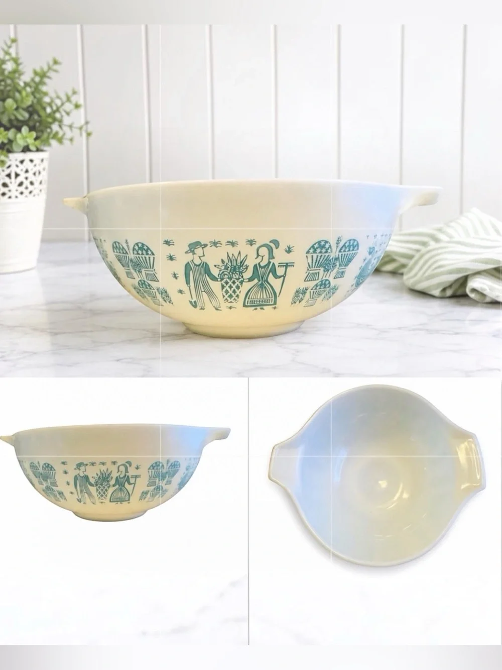 Vintage Pyrex 443 Mixing Bowl 2.5Qt Amish Butter Print Cinderella Cottage Farm